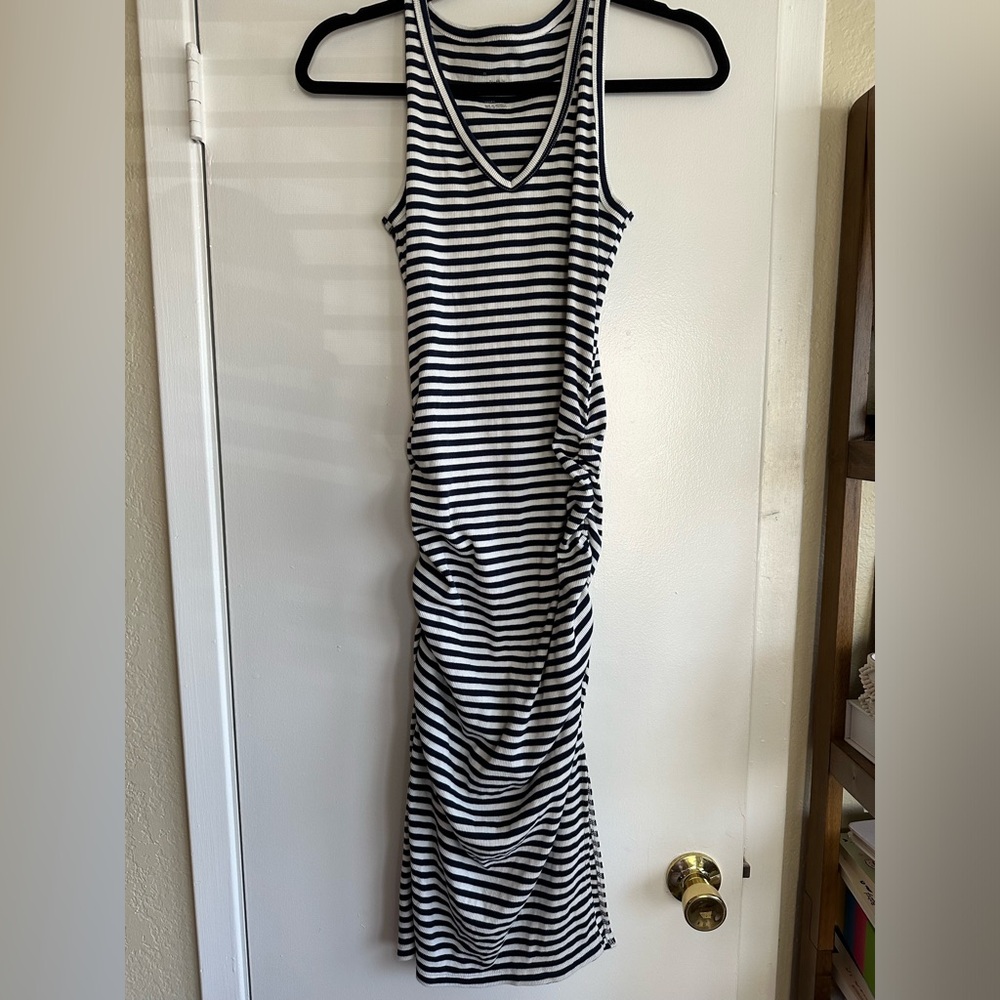 A new day navy & white striped midi dress